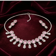 Pink Crystal Drop Necklace Set with Earrings for Women