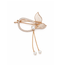 Gold-Tone Butterfly Pearl Hair Clip for Women