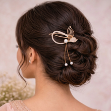 Gold-Tone Butterfly Pearl Hair Clip for Women