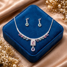 Multicolor Crystal Pendant Necklace Set with Earrings for Women