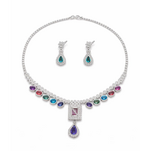 Multicolor Crystal Pendant Necklace Set with Earrings for Women
