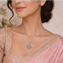 Silver-Tone Geometric Floral Pendant Necklace Set for Women