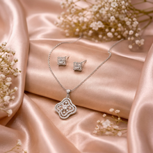 Silver-Tone Geometric Floral Pendant Necklace Set for Women