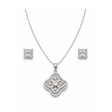 Silver-Tone Geometric Floral Pendant Necklace Set for Women