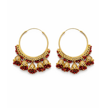 Gold-Tone Traditional Jhumka Hoop Earrings with Red Beads for Women