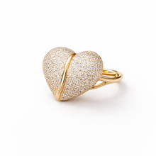 Pave-Set Split Heart Statement Ring in Gold-Tone