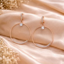 Rose Gold-Tone Crystal Hoop Drop Earrings for Women