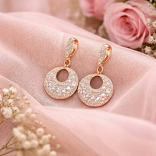 Rose Gold-Tone Crystal Circle Drop Earrings for Women