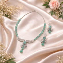 Green Crystal Statement Necklace Set with Earrings for Women