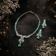 Green Crystal Statement Necklace Set with Earrings for Women