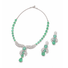 Green Crystal Statement Necklace Set with Earrings for Women