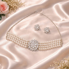 Pearl Crystal Floral Choker Necklace Set for Women