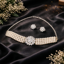 Pearl Crystal Floral Choker Necklace Set for Women