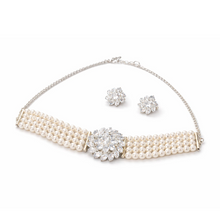 Pearl Crystal Floral Choker Necklace Set for Women