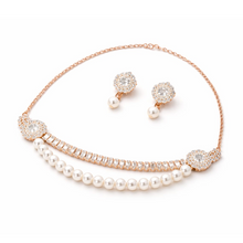 Rose Gold-Tone Pearl Crystal Necklace Set with Earrings for Women