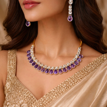 Purple Crystal Choker Necklace Set with Earrings & Maang Tikka for Women