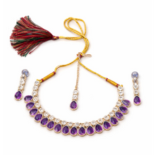 Purple Crystal Choker Necklace Set with Earrings & Maang Tikka for Women