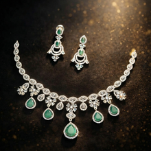 Green Crystal Drop Necklace Set with Earrings for Women