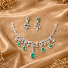 Green Crystal Drop Necklace Set with Earrings for Women