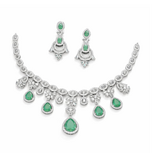 Green Crystal Drop Necklace Set with Earrings for Women