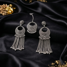 Oxidised Silver Boho Earrings with Maang Tikka Set for Women