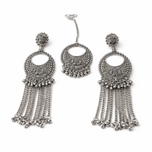 Oxidised Silver Boho Earrings with Maang Tikka Set for Women