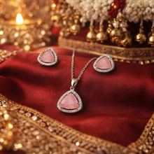 Pink Heart Crystal Pendant Necklace Set with Earrings for Women