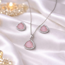 Pink Heart Crystal Pendant Necklace Set with Earrings for Women