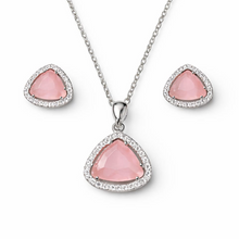 Pink Heart Crystal Pendant Necklace Set with Earrings for Women