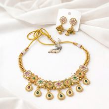 Multicolor Kundan Drop Choker Necklace Set with Earrings for Wome