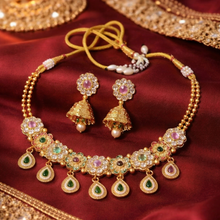 Multicolor Kundan Drop Choker Necklace Set with Earrings for Wome