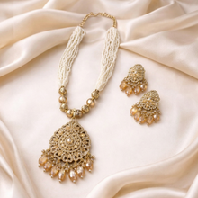Pearl Beaded Statement Pendant Necklace Set with Earrings for Women