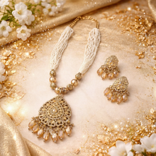 Pearl Beaded Statement Pendant Necklace Set with Earrings for Women