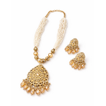 Pearl Beaded Statement Pendant Necklace Set with Earrings for Women