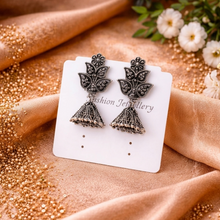 Oxidised Silver Floral Jhumka Earrings for Women