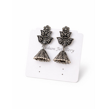 Oxidised Silver Floral Jhumka Earrings for Women