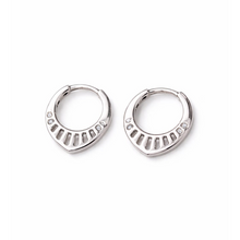 Silver-Tone Geometric Hoop Earrings with Crystal Accents for Women