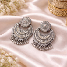 Oxidised Silver Statement Chandbali Earrings for Women