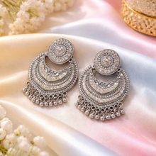 Oxidised Silver Statement Chandbali Earrings for Women
