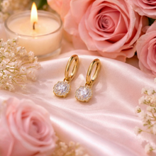 Gold-Tone Crystal Flower Hoop Earrings for Women