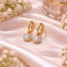 Gold-Tone Crystal Flower Hoop Earrings for Women