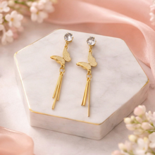 Gold-Tone Butterfly Crystal Tassel Drop Earrings for Women