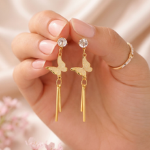 Gold-Tone Butterfly Crystal Tassel Drop Earrings for Women