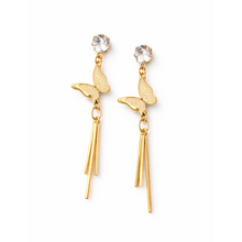 Gold-Tone Butterfly Crystal Tassel Drop Earrings for Women