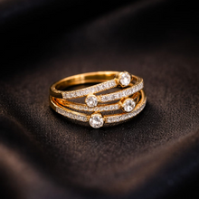 Gold-Tone Multi-Band Crystal Statement Ring for Women