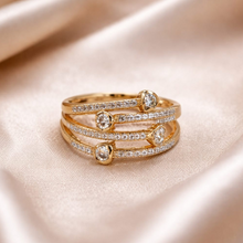 Gold-Tone Multi-Band Crystal Statement Ring for Women