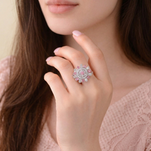 Pink Floral Halo Crystal Statement Ring for Women