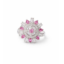 Pink Floral Halo Crystal Statement Ring for Women