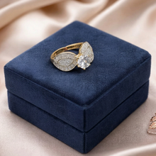 Gold-Tone Leaf Design Crystal Statement Ring for Women