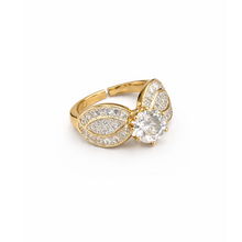 Gold-Tone Leaf Design Crystal Statement Ring for Women